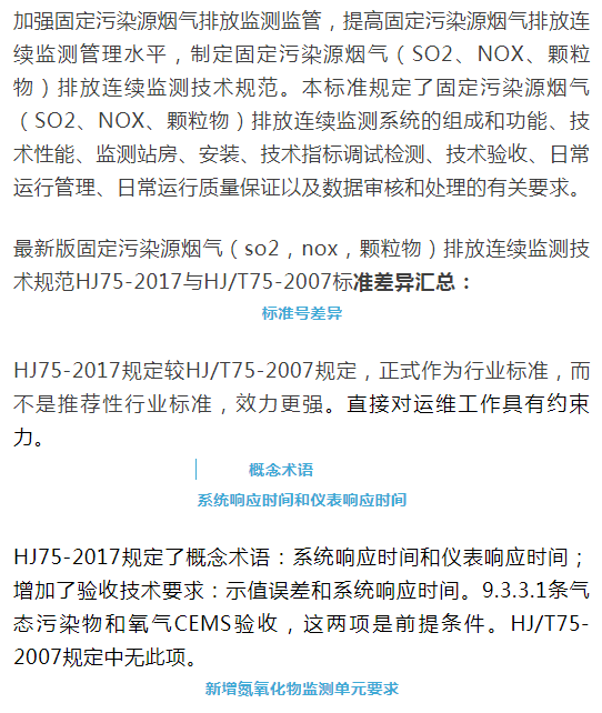 煙氣（so2，nox，顆粒物）排放連續(xù)監(jiān)測(cè)技術(shù)規(guī)范 HJ75-2017與HJ/T75-2007標(biāo)準(zhǔn)究竟有何不同